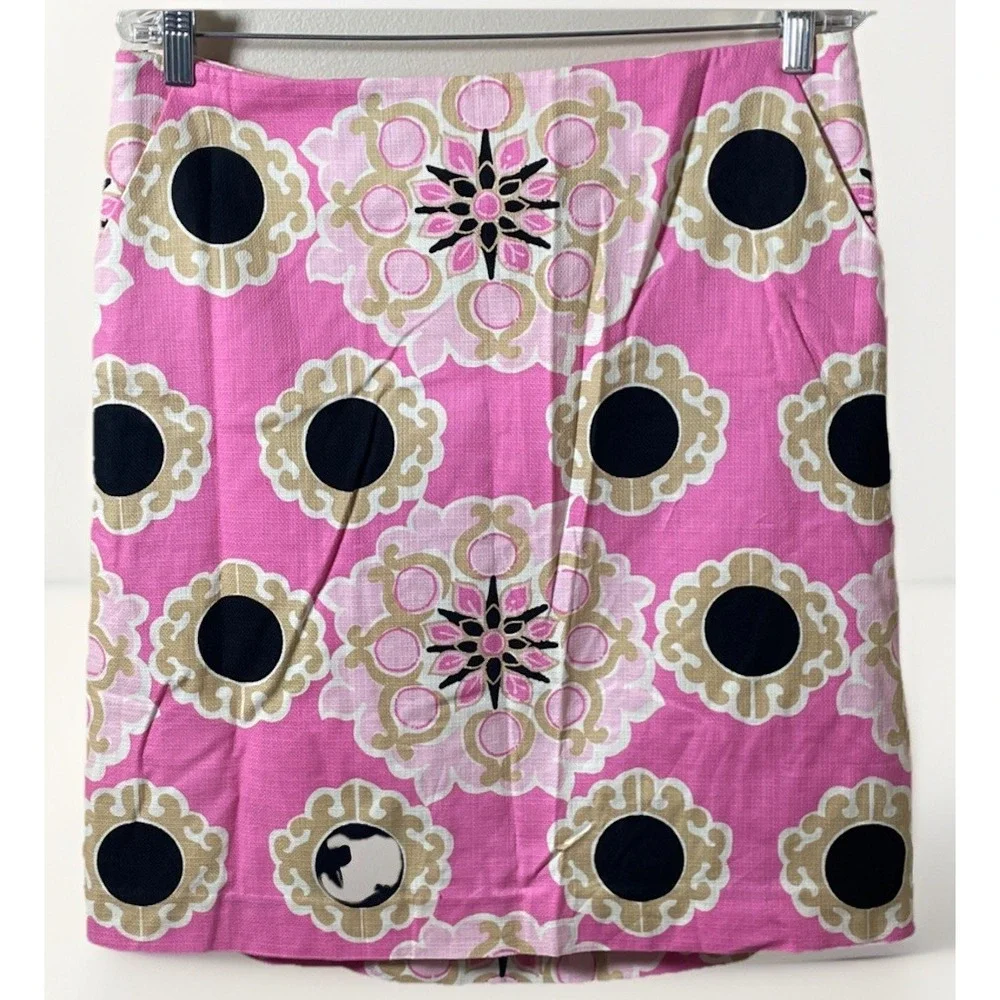 Lilly Pulitzer Pink Multi-Color Medallion Paisley Skirt Size 10 Side Zip Pocket